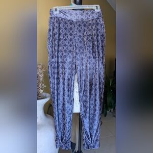 Dimy Velvet Geometric Print Elastic Waist Jogger Pants Grayish Blue Size Small